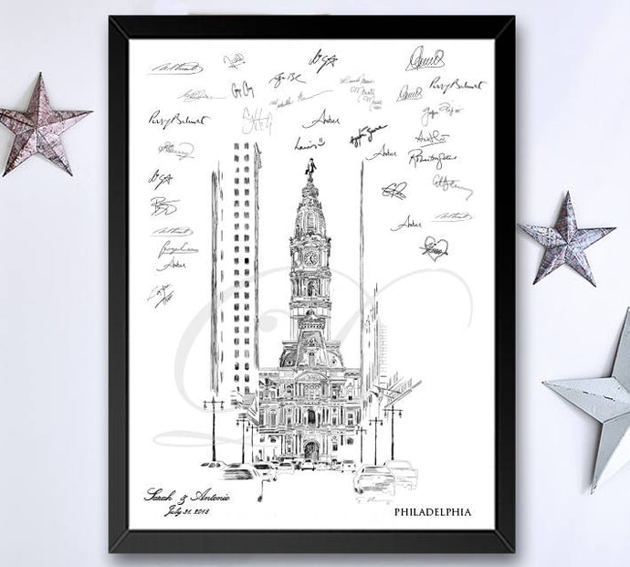 Philadelphia City Hall Guestbook Print, Guest Book, Bridal Shower, Wedding, Custom, Alternative Guest Book, Sign In (8 x 10 - 24 x 36) - Darlington Guestbooks