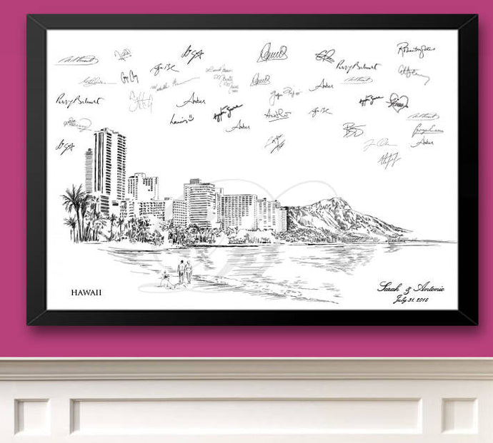 Hawaii Skyline Alternative Guest Book Print, Guest Book, Bridal Shower, Beach Wedding, Custom, Alternative Guest Book, Sign In - Darlington Guestbooks