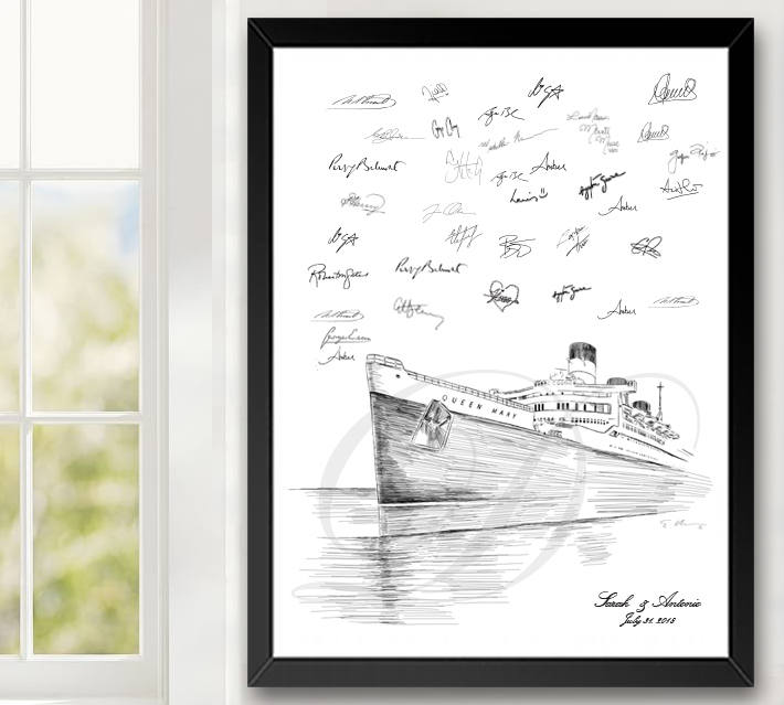 Queen Mary Guestbook Print, Guest Book, Bridal Shower, Wedding, Custom, Alternative Guest Book, Sign In (8 x 10 - 24 x 36) - Darlington Guestbooks