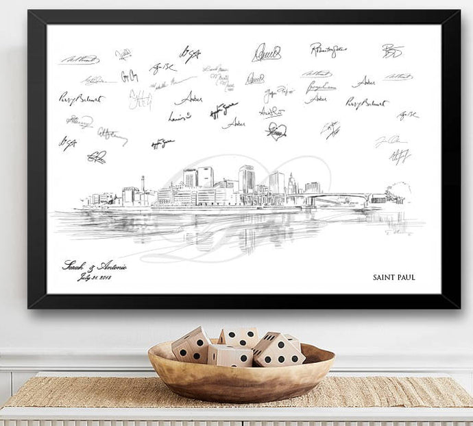 Saint Paul Skyline Guestbook Print, Guest Book, Bridal Shower, Minnesota Wedding, Custom, Alternative Guest Book, Sign In (8 x 10 - 24 x 36) - Darlington Guestbooks