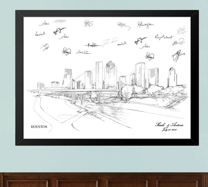 Houston Guestbook Print, Guest Book, Bridal Shower, Texas Wedding, Custom, Alternative, Baby Shower, Family Reunion  (8 x 10 - 24 x 36) - Darlington Guestbooks