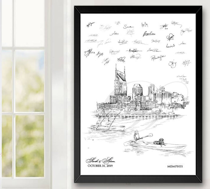 Memphis Kayak Guestbook Print, Guest Book, Tennessee, Bridal Shower, Wedding, Custom, Alternative, Baby Shower, Family Reunion, FREE PEN - Darlington Guestbooks