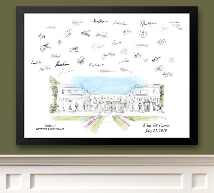 Rosecliff Manor Guestbook Print, Rhode Island Guest Book, Bridal Shower, Wedding, Custom, Alternative, Baby Shower, Family Reunion, FREE PEN - Darlington Guestbooks