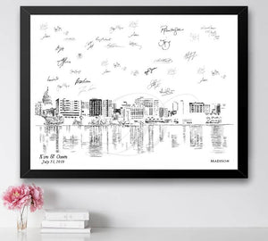 Madison Skyline Guestbook Print, Wisconsin, Guest Book, Birthday Party, Housewarming, Wedding, Custom, Alternative, Baby Shower, Family Reunion FREE PEN - Darlington Guestbooks