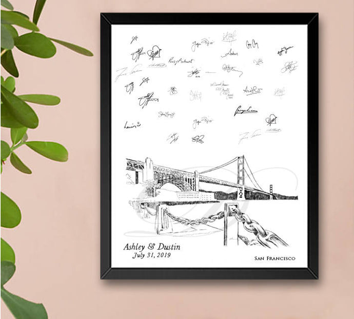 San Francisco Skyline Guestbook Print, Bridge, Guest Book, Bridal Shower, Wedding, Custom, Alternative, Baby Shower, Family Reunion FREE PEN - Darlington Guestbooks