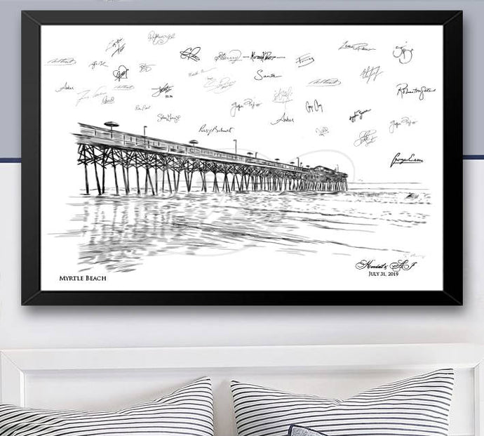 Myrtle Beach Skyline Alternative Wedding Guest Book Print, Guestbook, Bridal Shower, Custom, Alternative, Baby Shower, Family Reunion, Birthday Party, Housewarming - Darlington Guestbooks