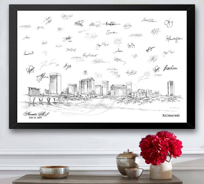 Richmond, Virginia Skyline Guestbook Print, Guest Book, Bridal Shower, Wedding, Custom, Alternative, Baby Shower, Family Reunion FREE PEN - Darlington Guestbooks