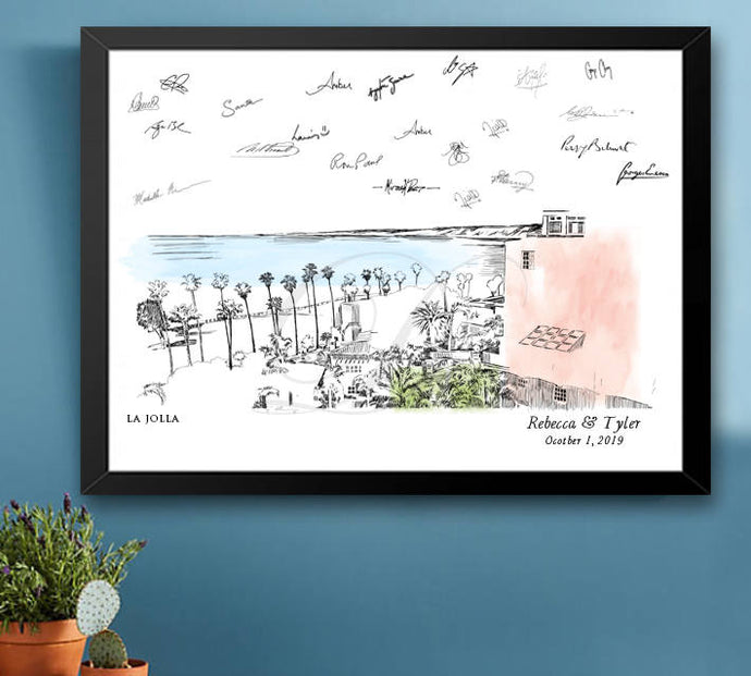 La Jolla Skyline Guestbook Print, Guest Book, Bridal Shower, Wedding, Custom, Alternative, Baby Shower, Birthday, Family Reunion FREE PEN - Darlington Guestbooks