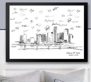 Miami Skyline Guestbook Print, Beach, Guest Book, Florida, Bridal Shower, Birthday Party, Housewarming, Wedding, Custom, Alternative, Baby Shower, Family Reunion FREE PEN - Darlington Guestbooks