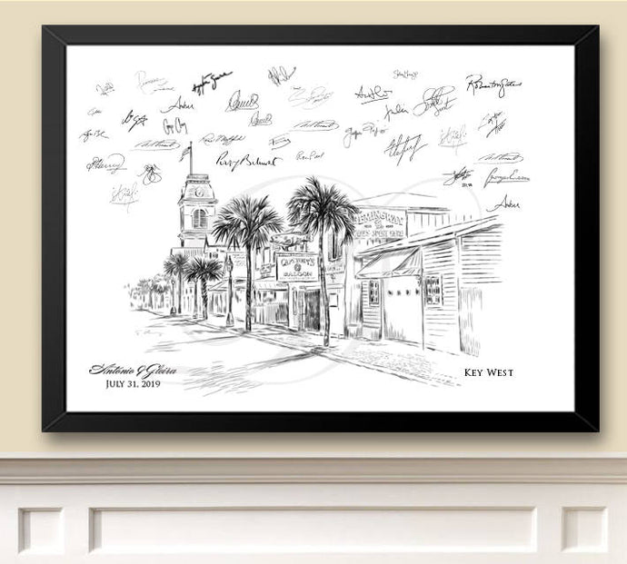 Key West Skyline Guestbook Print, Beach, Guest Book, Bridal Shower, Wedding, Custom, Alternative, Baby Shower, Family Reunion, Birthday - Darlington Guestbooks