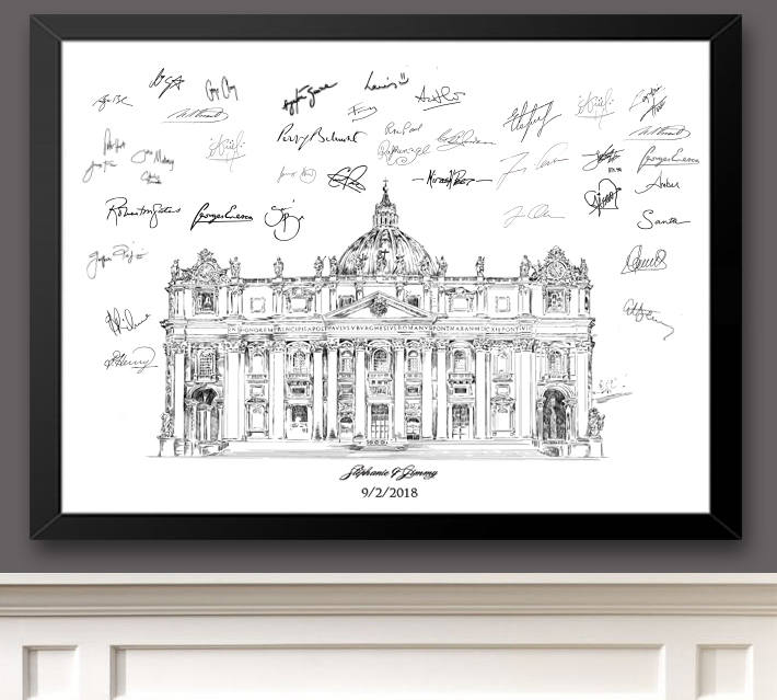 Vatican Guestbook Print, Catholic Guest Book, Religious, Bridal Shower, Wedding, Custom, Alternative, Wedding Sign-in (8 x 10 - 24 x 36) - Darlington Guestbooks