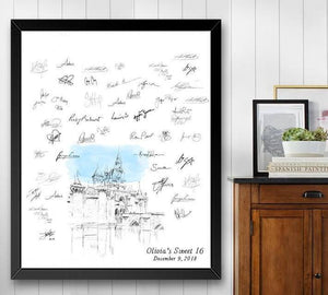 Disneyland Castle Bar Mitzvah Alternative Guest Book, Sweet 16 Guestbook Print, Guest Book, Fairytale, Birthday Disney themed, Alternative Sign-in, FREE PEN! - Darlington Guestbooks