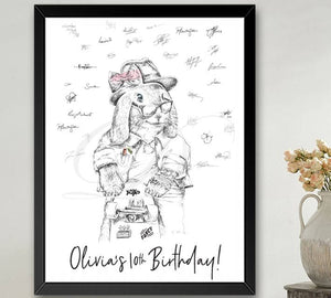 Bunny with Skateboard Birthday Party Guestbook Print, Guest Book, Bridal Shower, Birthday, Custom, Alternative, Whimsical Party