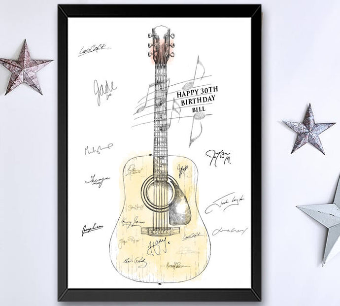 Guitar Birthday Guestbook Banner Print, Guest Book, Instrument, Music, Birthday Party, Alternative Guest Book, Music, Family Reunion - Darlington Guestbooks