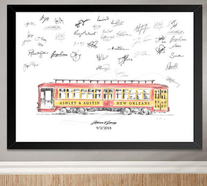 Trolley Car Alternative Wedding Guest Book Print, New Orleans, Cable Car Guestbook, Bridal Shower, Southern Wedding, Alternative GuestBook, Sign-in, Family Reunion, Birthday Party - Darlington Guestbooks