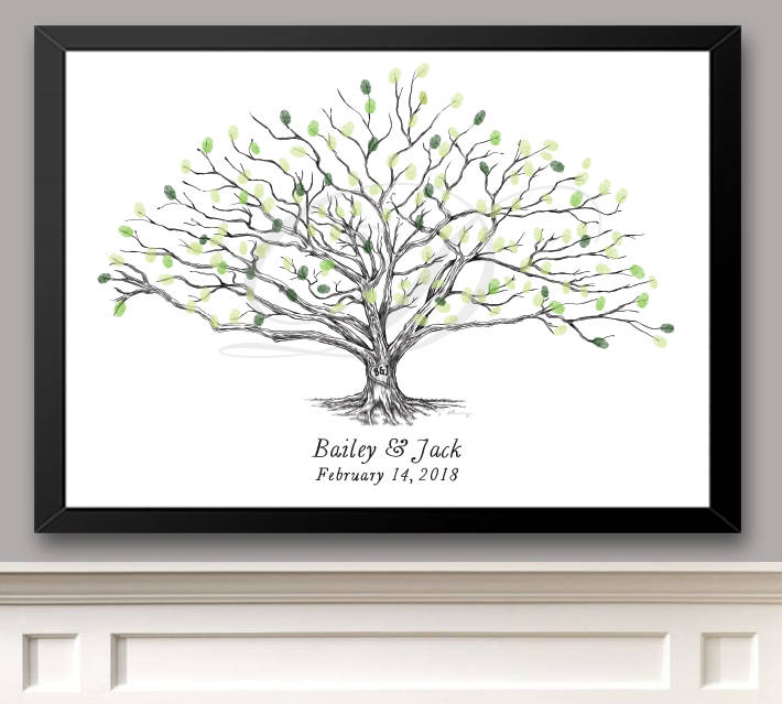 Low Oak Fingerprint Tree with Heart Wedding Guest Book, Thumbprint Guestbook, Bridal Shower, Family Reunion, Alternative - Darlington Guestbooks