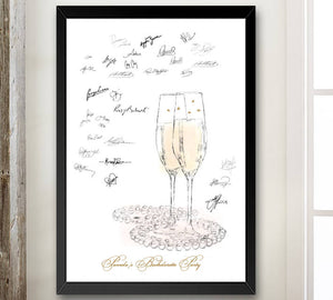 Champagne and Pearls Bachelorette Party Guestbook Print, Guest Book, Bridal Shower, Wedding (8 x 10 - 24 x 36) - Darlington Guestbooks