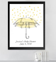 Baby Shower Umbrella Thumbprint Rain Drop Guest Book Alternative, Yellow, Fingerprint Guestbook, Baby Shower for Boy or Girl, FREE PEN