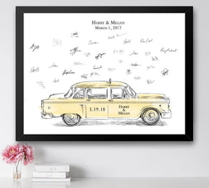 Wedding Guest Book Alternative Vintage Yellow Taxi Print, NYC Cab, New York Guest Book, Bridal Shower, Wedding, Custom, Wedding, Sign in