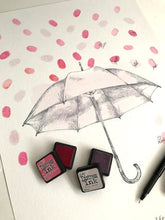 Baby Shower Girl Umbrella Thumbprint Rain Drop Guest Book Alternative, Pink, Hand Drawn, Fingerprint Guestbook, Baby Shower Girl, FREE PEN