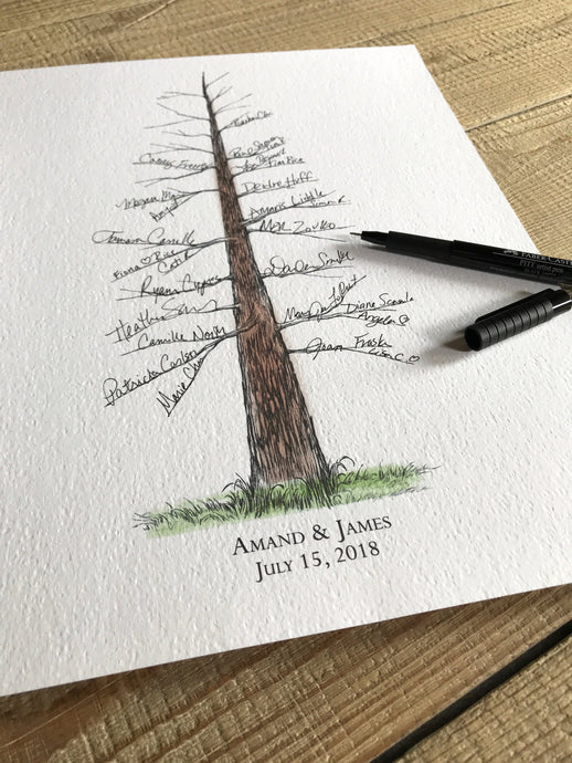 Wedding Guest Book Alternative Watercolor  Pine Tree, Guests Signatures, Print, Guestbook, Bridal Shower, Family Reunion, Housewarming,