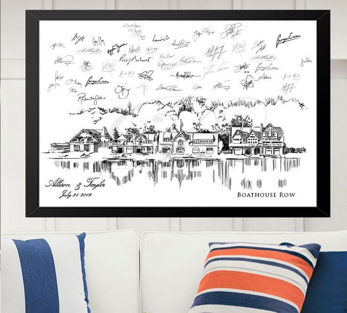 Boathouse Row Wedding Guest Book Alternative Print, Philadelphia Skyline, Wedding Guestbook, Bridal Shower, PA Wedding, Guestbook, Sign-in