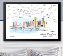 Miami Skyline Watercolor Wedding Guest Book Alternative Print, FL Skyline, Wedding Guestbook, Bridal Shower, Guestbook, Family Reunion