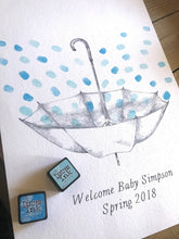 Baby Shower Guest Book Alternative Umbrella thumbprint, fingerprint, Bridal Shower, Hand Drawn, Fingerprint Guestbook,  FREE PEN