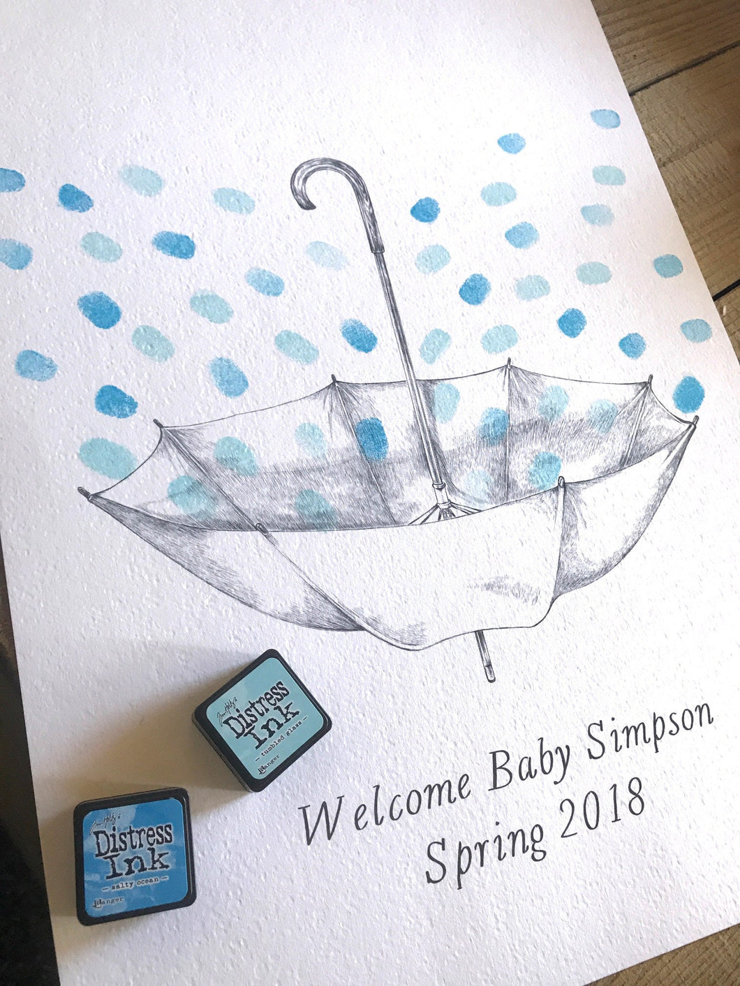 Baby Shower Guest Book Alternative Umbrella thumbprint, fingerprint, Bridal Shower, Hand Drawn, Fingerprint Guestbook,  FREE PEN