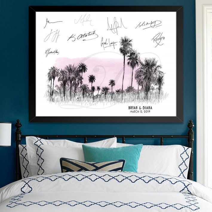 Beverly Hills Palm Trees Wedding Guest Book Alternative Print, Wedding, Guestbook, Bridal Shower, Family Reunion, Birthday Party