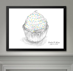 Cupcake Sprinkles Wedding Guest Book Print, Thumbprint, Fingerprint, Alternative Guestbook, Wedding, Bridal Shower, Sign in