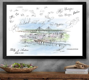 Charleston Watercolor Skyline Guestbook Print, Guest Book, Charleston, SC, Bridal Shower, Wedding, Custom, Alternative Guest Book, Sign in