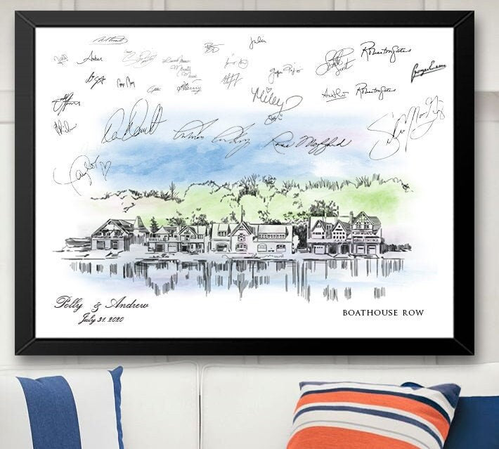 Boathouse Row Watercolor Skyline Guestbook Print, Guest Book, Philadelphia, Bridal Shower, Wedding, Custom, Alternative Guest Book, Sign in