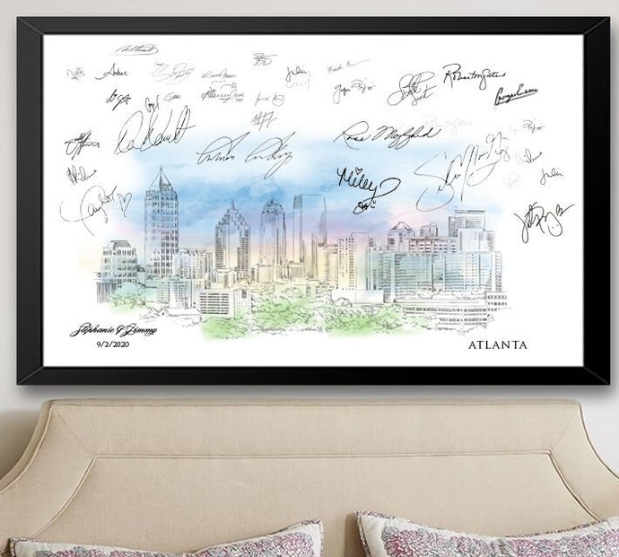 Atlanta Watercolor Skyline Guestbook Print, Guest Book, Bridal Shower, Georgia Wedding, Custom, Alternative Guest Book, Sign-in