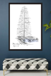 New 2023! Wedding Guest Book Alternative Pine Tree with bridge, Boho guestbook, Guests Signatures, Print, Guestbook, Bridal Shower