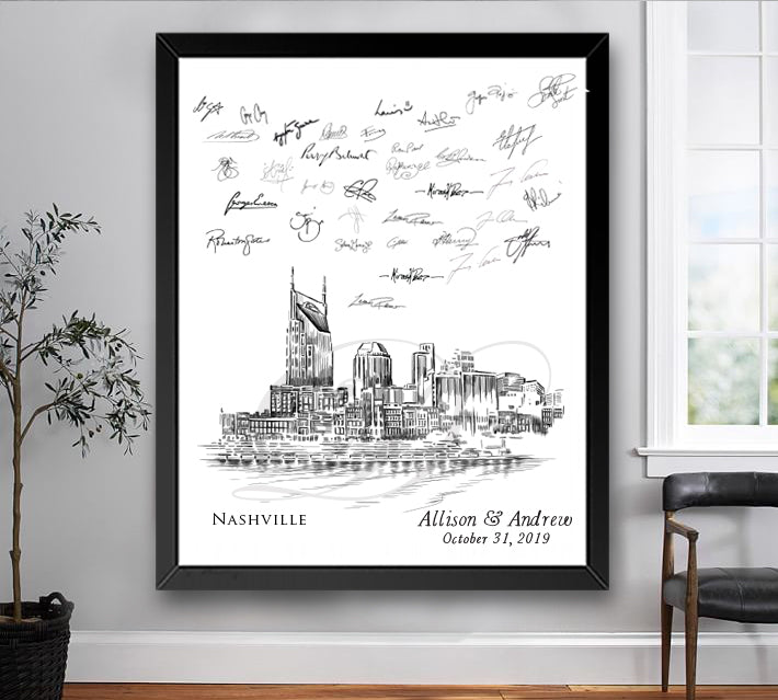 Nashville Water View Skyline Alternative Guest book Print, Guestbook, Bridal Shower, Tennessee Wedding, Custom, Alternative Guest Book, Sign-in - Darlington Guestbooks