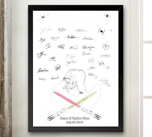 Star Wars Light Sabers with Darth Vader Guest Book Alternative Print, Wedding Guestbook, Fairytale, Bridal Shower, Birthday Party, Sweet 16, Bar Mitzvah, Baby Shower - Darlington Guestbooks